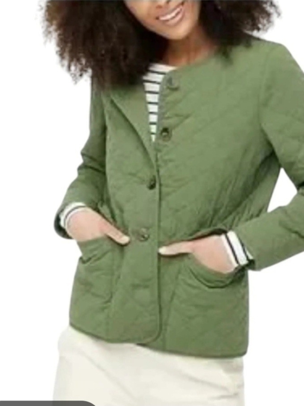 J. Crew Green Quilted Button-Front Jacket